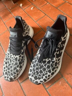 adidas Black & White Leopard-Print Knit Sneakers, new